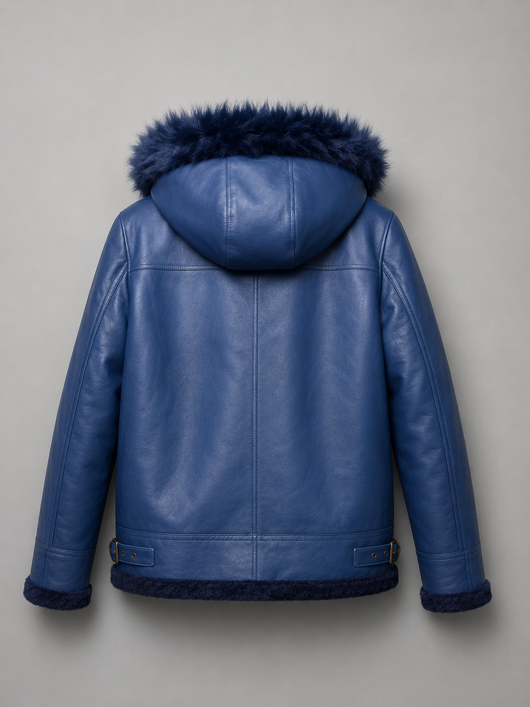 Blue Leather Aviator Shearling Jacket - Image 3